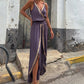 Arannyal szegélyezett derékszorító V-nyakú laza jumpsuit