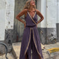 Arannyal szegélyezett derékszorító V-nyakú laza jumpsuit