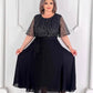 💃👑[S-4XL]💎Fekete kerek nyakú, derékban csípős ruha strasszkövekkel