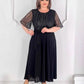 💃👑[S-4XL]💎Fekete kerek nyakú, derékban csípős ruha strasszkövekkel