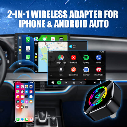 🔥🚗2 az 1-ben vezeték nélküli adapter iPhone és Android Auto eszközökhöz