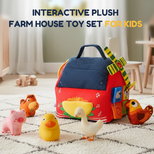 🏠 Interaktív plüss farm játék szett – puha figurák, kreatív játék a gyerekeknek ✨