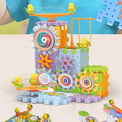 🧩⚡ Gyerekek DIY elektromos fogaskerék építőkocka készlet! Elektromos kézi kettős üzemmód, építs egy mozgatható vidámparkot