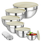 🥣✨ 6 darabos rozsdamentes acél keverőtál készlet! Légmentesen záródó fedővel + 3 reszelővel az egylépéses ételkészítéshez és tároláshoz!