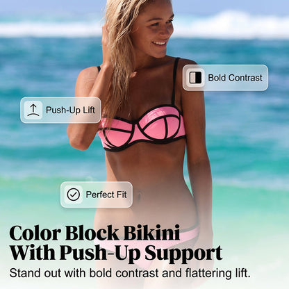 Női szexi, kontrasztos színű bikini szett