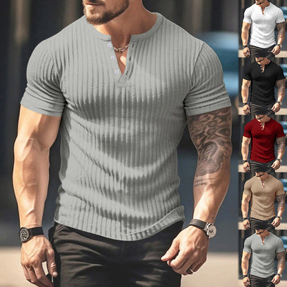 👕Férfi bordás Henley rövid ujjú póló