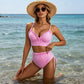 👙Csíkos Ráncolt Szegélyű Magasderekú Bikinis Szett🌊