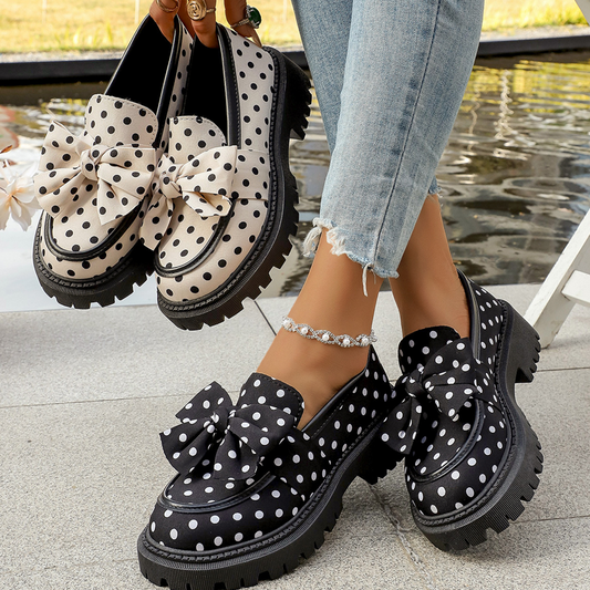 🎀Női pöttyös, masnis, vastag talpú loafer