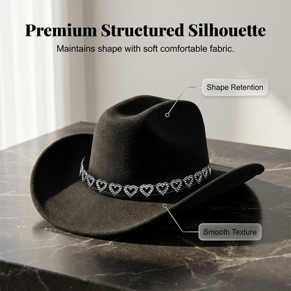 Női strasszos szívmintás cowboykalap – Elegáns francia jazz fedora
