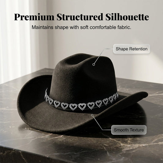 Női strasszos szívmintás cowboykalap – Elegáns francia jazz fedora