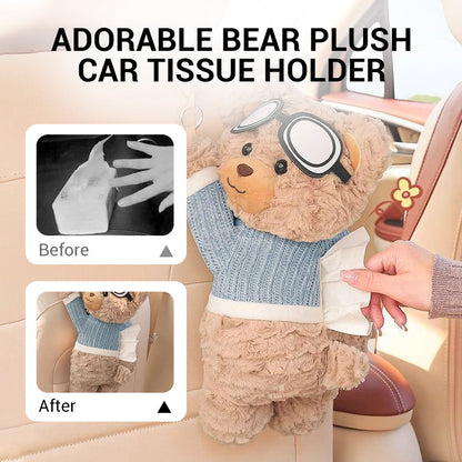 🧸 Vége a szétszórt zsebkendőknek és a rideg autóbelülőknek! 🚗 Aranyos mackós plüss autópapír-tartó – 🎀 Cuki dekoráció és praktikus rendszerezés ✨🧻