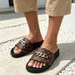 👣🔗 (EU 36-45) Monogramos nyári papucs szett –☁️ Unisex, fém lánc, kényelmes – Utánvét 📦