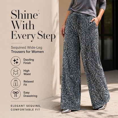 👖 Női csillogó flitteres egyenes szárú nadrág – Rugalmas derék, kényelmes viselet ünnepi alkalmakra✨