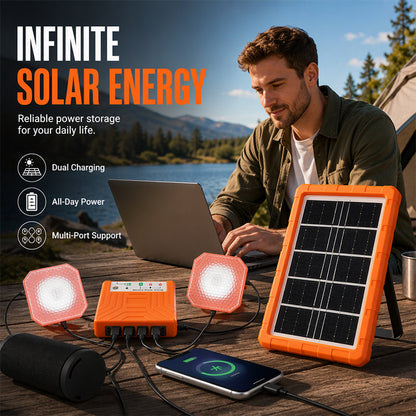 🔆 Hordozható napenergia rendszer két LED lámpával – Megbízható fény otthon és kültéren, áramkimaradás esetén is💡✨