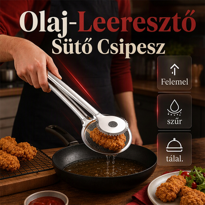 🍳✨2 az 1-ben rozsdamentes olajszűrő fogó – Szűr és fog egyben, megmenti a használt étolajat ♻️