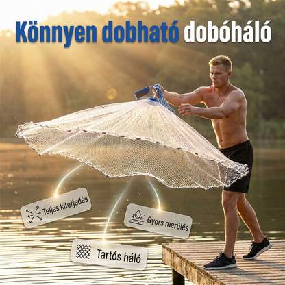 🎣 Easy-Throw dobóháló – Erős háló, gyors süllyedés és kényelmes fogás, elengedhetetlen horgászfelszerelés minden vízhez✨