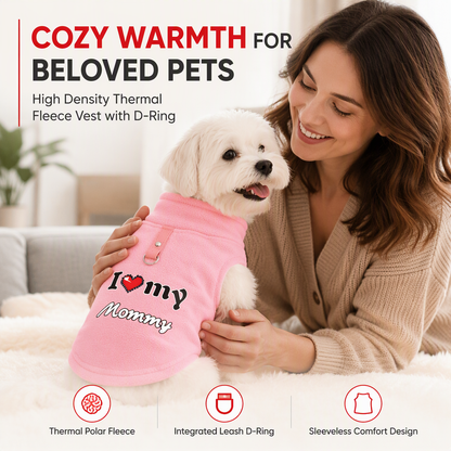 🔥50% KEDVEZMÉNY! 🐾 Meleg kutyapulóver pórázgyűrűvel – „Love Daddy & Mommy” felirat, puha és meleg téli sétákhoz❄️✨