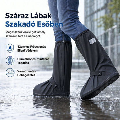 🌧️🔥Időkorlátozott 50% KEDVEZMÉNY! Magas szárú vízálló esőcsizma-huzat – Csúszásgátló talp, fényvisszaverő csík, 42 cm magas kivitel✨
