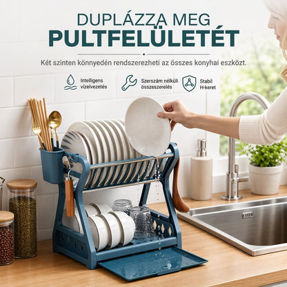 🍽️ Többrétegű konyhai edényszárító állvány – Erős acélváz, tányér, pohár és evőeszköz tárolására, rend a konyhapulton✨