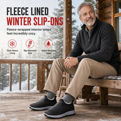👞❄️ Férfi téli bundás bélelt vízálló cipő – Kényelmes felvétel, csúszásgátló talp, véd a hidegtől és nedvességtől✨