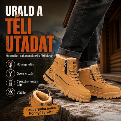 ❄️👢 Férfi téli csizma meleg béléssel és csúszásgátló talppal – Véd a hidegtől és a jeges járdán való elcsúszástól✨