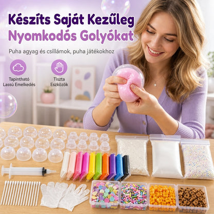 🧪 DIY nyomható labda készítő készlet – Keverhető színes agyag csillámos töltelékkel, lassan emelkedő stresszoldó labda, tiszta játék, nem szór szét🎨