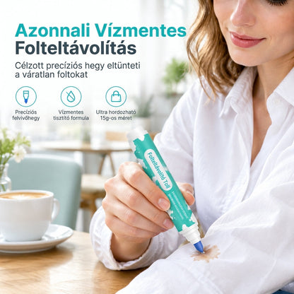 🖊️ Hordozható folteltávolító toll – Víztelen azonnali tisztítás, precíziós hegy, kávé, étel és italfoltokhoz, útközben is használható✨