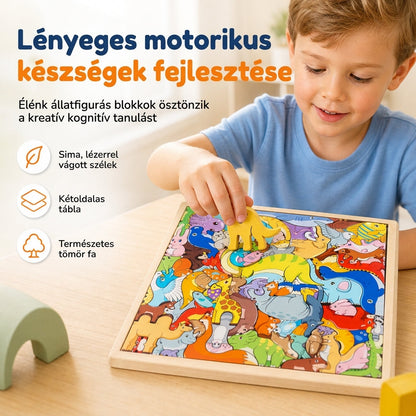 🐘🦒 Fából készült állatos puzzle kisgyerekeknek – Színes rajzfilm állatok, fejleszti a kézügyességet és a figyelmet✨
