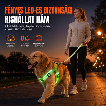 🐶 Állítható LED-es kutya hám – Villogó fény, jól látható séták közben, biztonságos esti sétákhoz✨